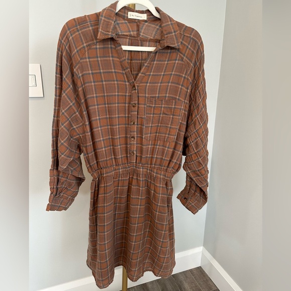 ❤️ By Together Brown Plaid Long Sleeve Dress Large NWOT Flannel - Picture 1 of 6
